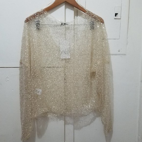 NWT GOLD BEADS AND SEQUINS SEMI SHEER TOP - Picture 9 of 9